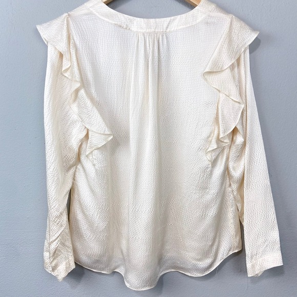 Rebecca Taylor Hammered Silk Ruffle Blouse Top Size 6 Ivory Romantic Minimalist - Picture 8 of 10